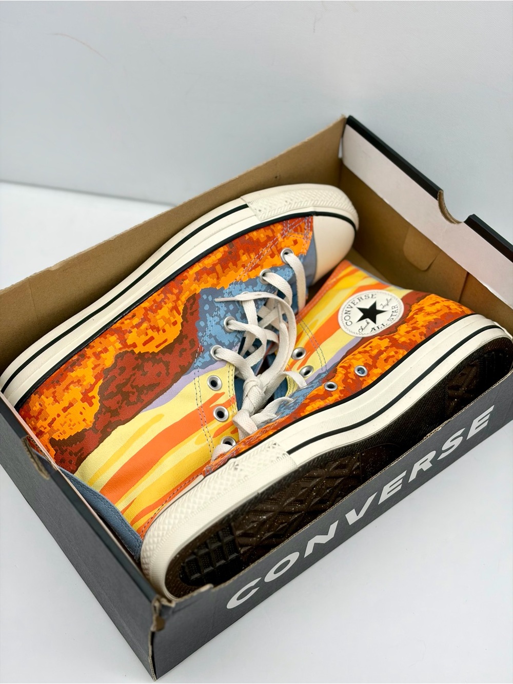 Converse High-Top Sneakers in Orange, Blue & Yellow Graphic - Picture 9 of 10